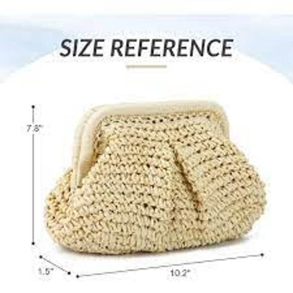 Beige Straw Clutch Handbags Women Woven Dumpling Purse Crossbody Shoulder Bag - Picture 3 of 6